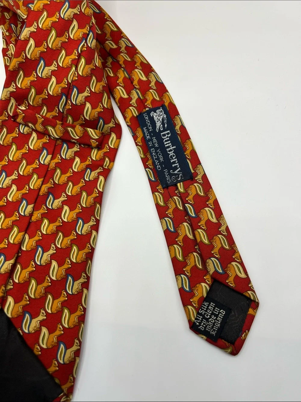 507. Burberry Red Tie with Yellow   Motif